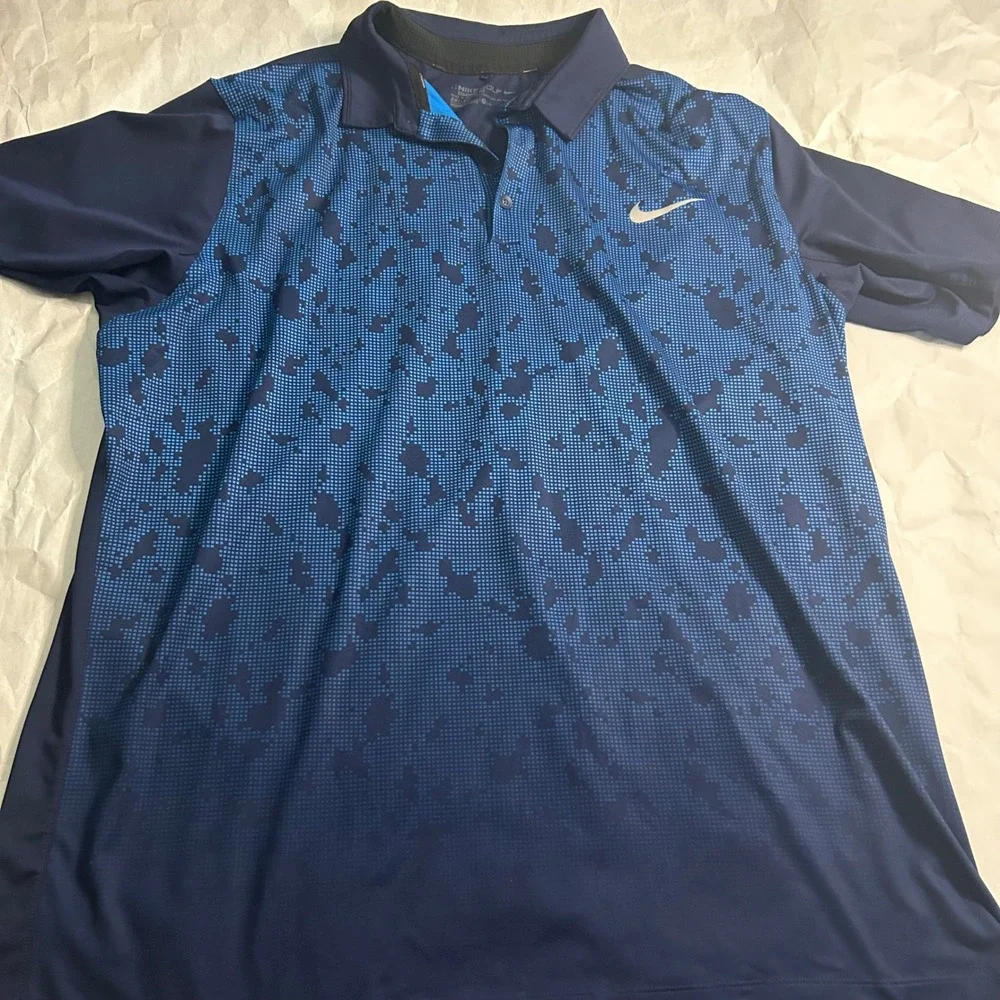 Nike Golf Mens Polo Shirt XL Blue Camo Print Dri-FIT Wallingford CC Logo‎